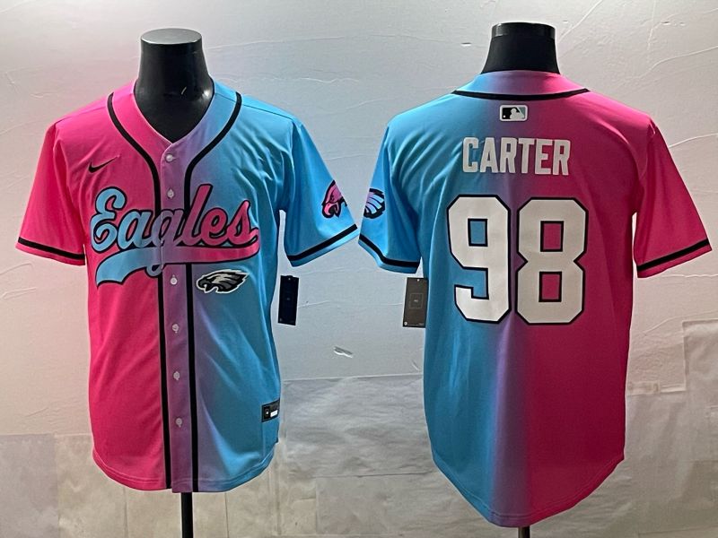 Men 2025 Philadelphia Eagles #98 Carter Blue pink Nike Limited NFL Jersey style 011